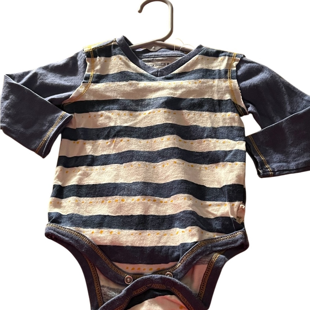 Blue and Cream Striped Bodysuit with Snap Closure